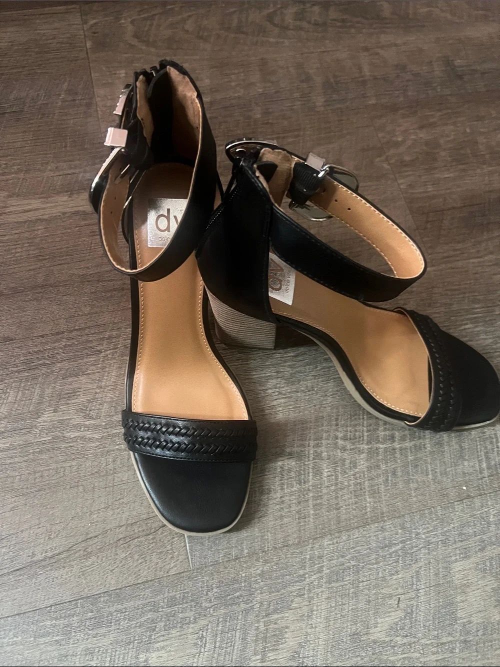 DV by Dolce Vita Black Braided Front Ankle-Strap Heels